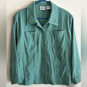 Vintage Aqua Blue-Green Bon Worth Sued like Button-Up Blouse